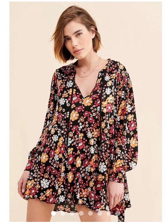 Free People Dresses & Skirts - Free People NEW black and orange floral oversized tunic long sleeve dress hippie